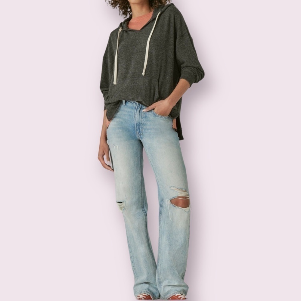 LUCKY Brand Womens Gray Viscose Blend Jersey Hoodie Pullover Sweatshirt Size M